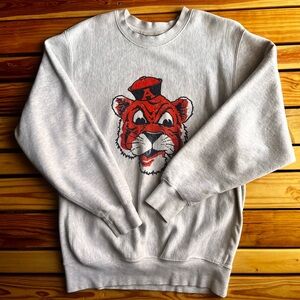 Vintage Auburn University Tiger Crewneck Sweatshirt Pro-Weave Gray Pullover